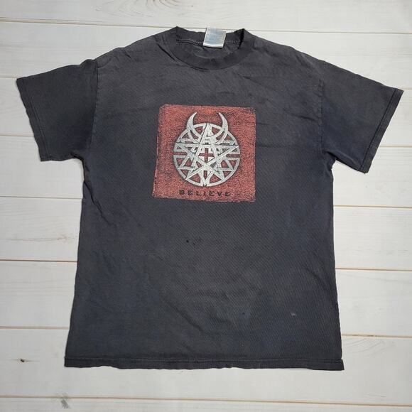 Y2K Vintage Disturbed Thrashed Band T-Shirt - Tennessee River Tag, 19x23 - Picture 1 of 8